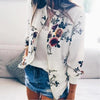 New Vintage Style Autumn Plus Size Printed Bomber Jacket For Women Pockets Zipper Long Sleeve Coat For Female Flower Chiffon White Jacket Woman