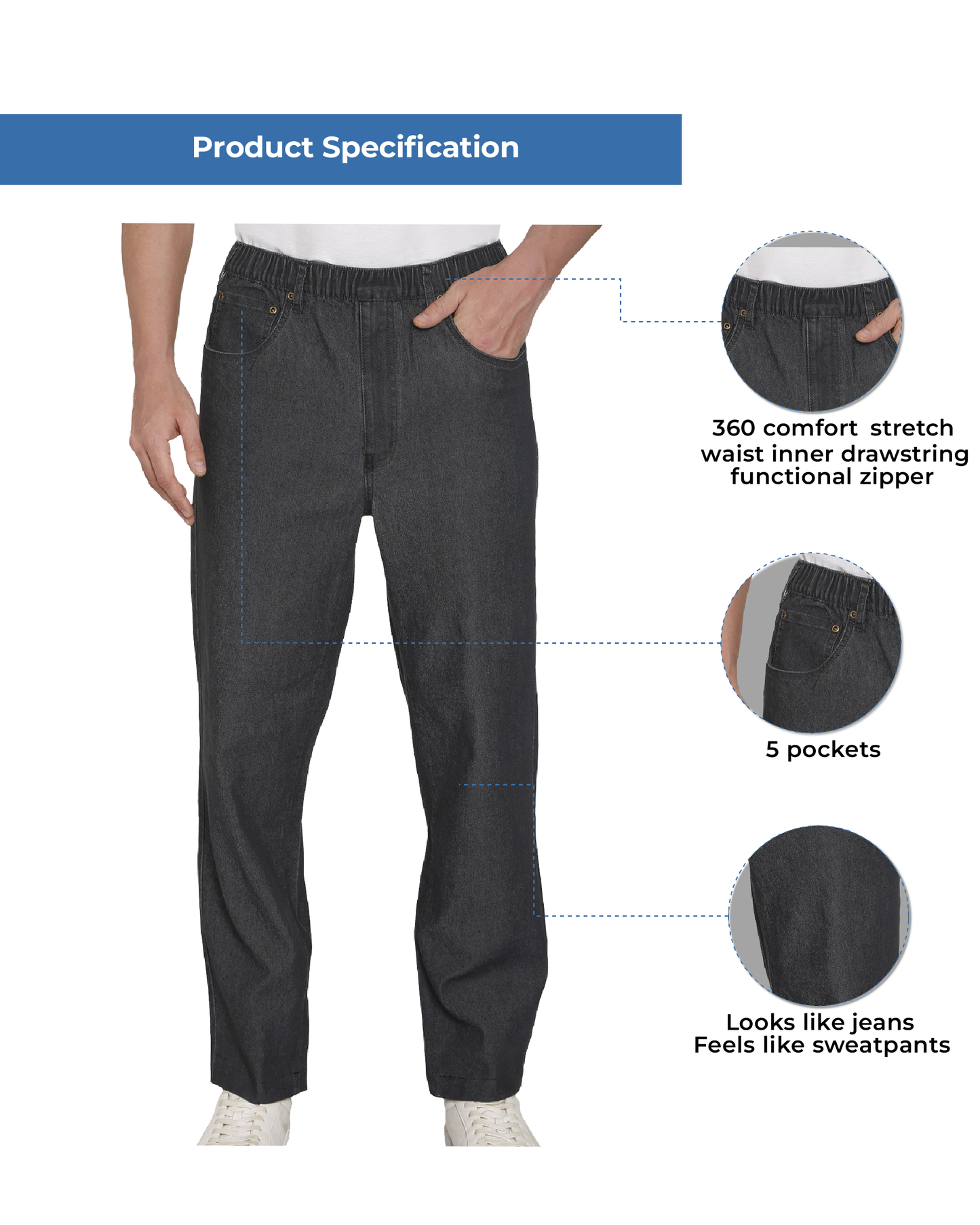 Men's Pull On Denim Twill Elastic Waist Pants